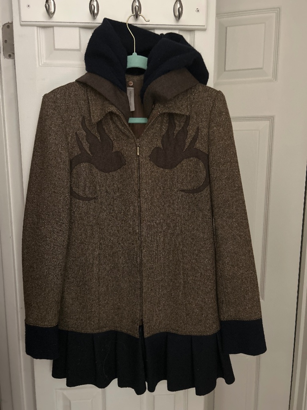 Unique birds and heart customized tweed jacket